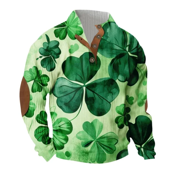 Knit Printed 3 Button - Corduroy Men's Standing Collar Pocket Sweatshirt - Image 7