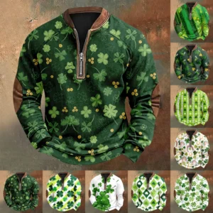 Men's St. Patrick's Day Vintage Casual Zip Sweatshirt Outdoor Casual Top