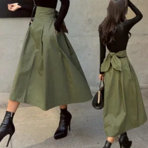 Bow hem skirt slim waist long skirt