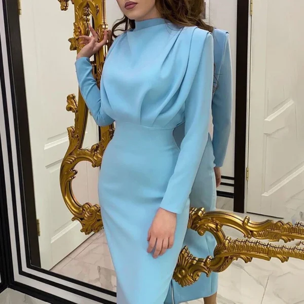 Fashion waist solid color long-sleeved dress - Image 21