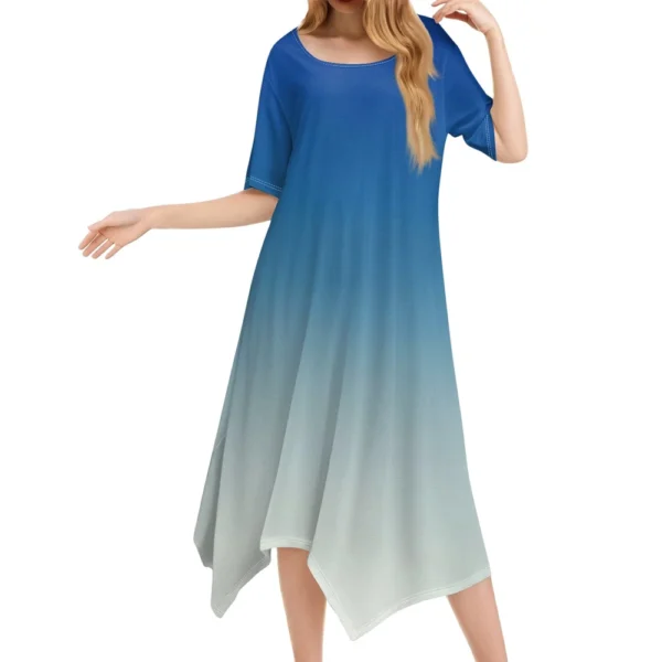 Women's Casual Fashion Round Neck Short Sleeve Print Irregular Hem Midi Dress - Image 17