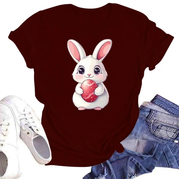 Happy Easter Women's Fashion Printed Round Neck Short Sleeve T-Shirt Pullover - Image 28