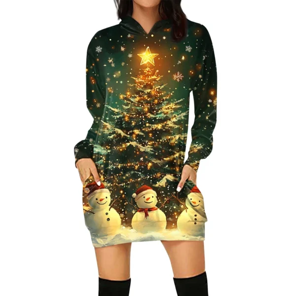 Ladies' Loose Casual Pocket Long Sleeved Hoodie Christmas Printed Sweatshirt - Image 14