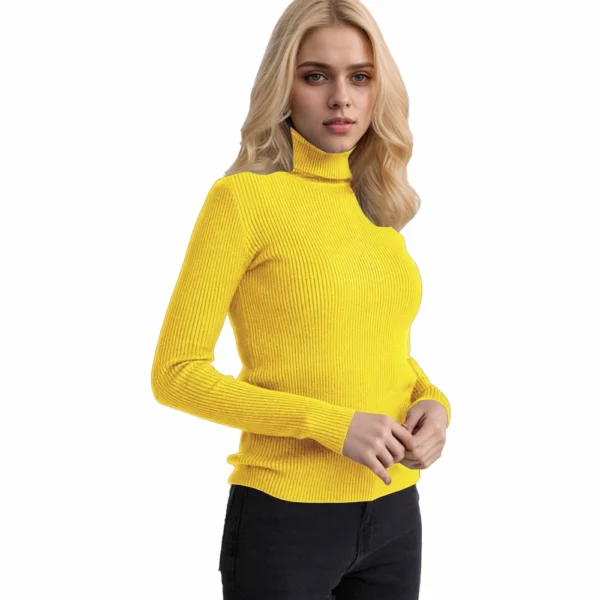 Women's Fashion Casual Solid Color Versatile Knitted High Neck Pullover Sweater - Image 77