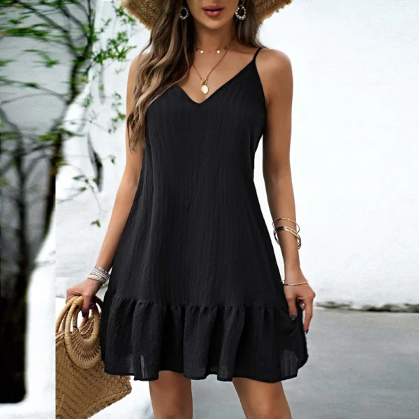 Women's Dress Sleeveless V-neck Loose Casual Temperament Sexy Solid Color - Image 11