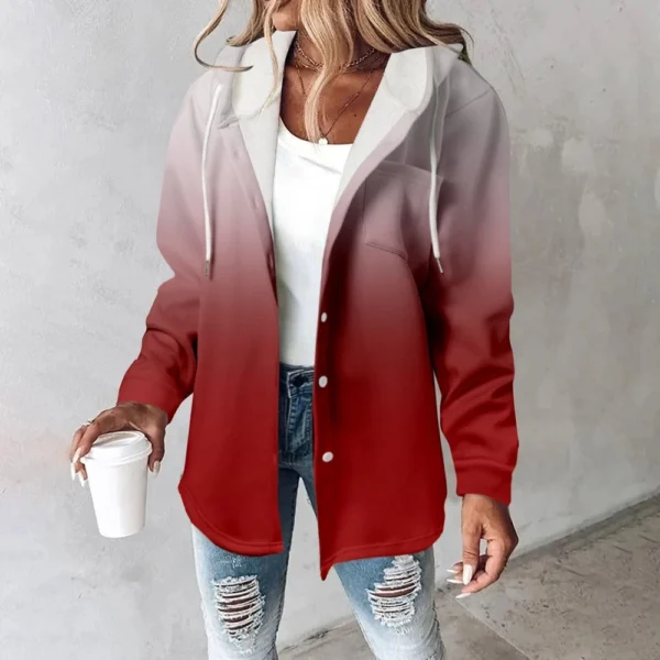 Fleece Hoodies For Women Warm Print Sweatshirt Button Lined Drawstring Hooded - Image 36