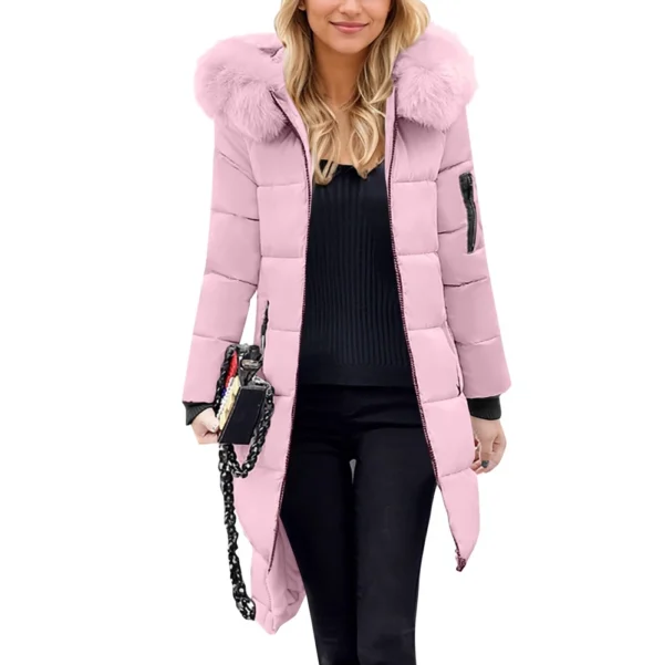 Women's Casual Warm Versatile Large Collar Solid Color Thickened Cotton Coat - Image 3