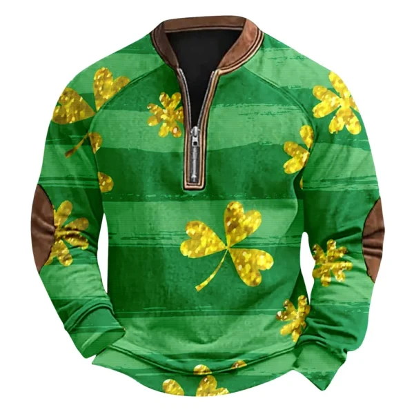 Men's St. Patrick's Day Vintage Casual Zip Sweatshirt Outdoor Casual Top - Image 14
