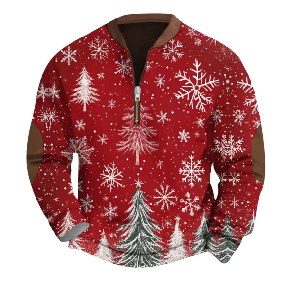 Men's Fashion Casual Half Zipper Neck Loose Long Sleeve Christmas Printed - Image 26