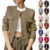 Women's Solid Color Round Neck Fashionable Button Decorated Short Jaket