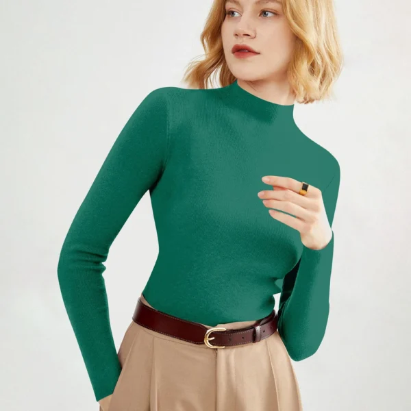 2024 Women's Sweaters Half Turtleneck Thin Long Sleeve Causal Pullover Sweater - Image 13