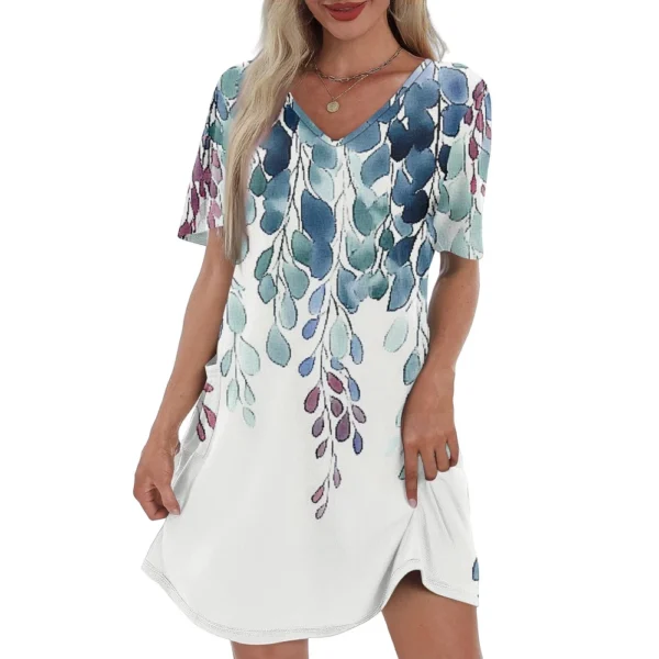 Women's Casual And Fashionable V-neck Short Sleeve Printing Mid Length Dress - Image 38