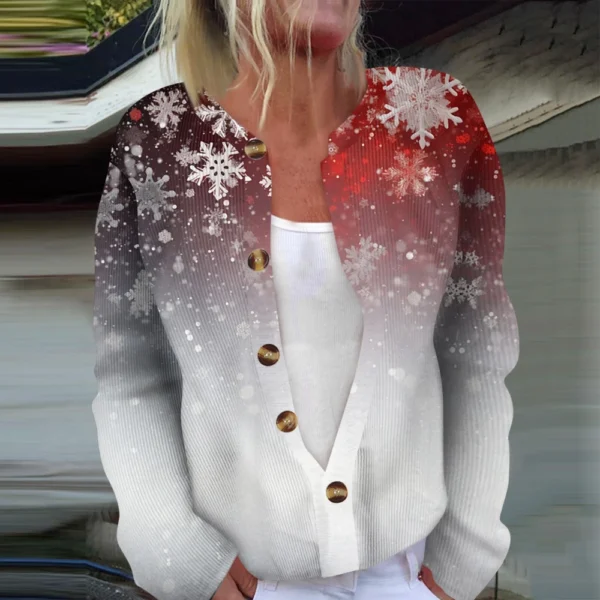 Women's Fashion Long Sleeve Christmas Snowman Snowflake Print Jacket Cardigan - Image 22