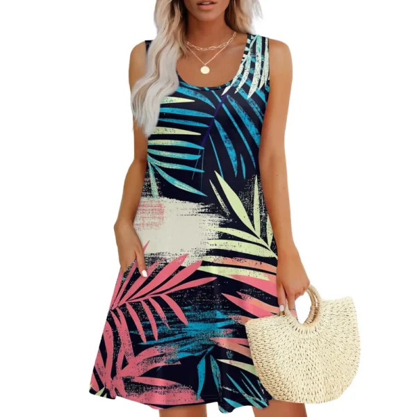 Women's Casual Fashion U-neck Sleeveless Print Dress - Image 25