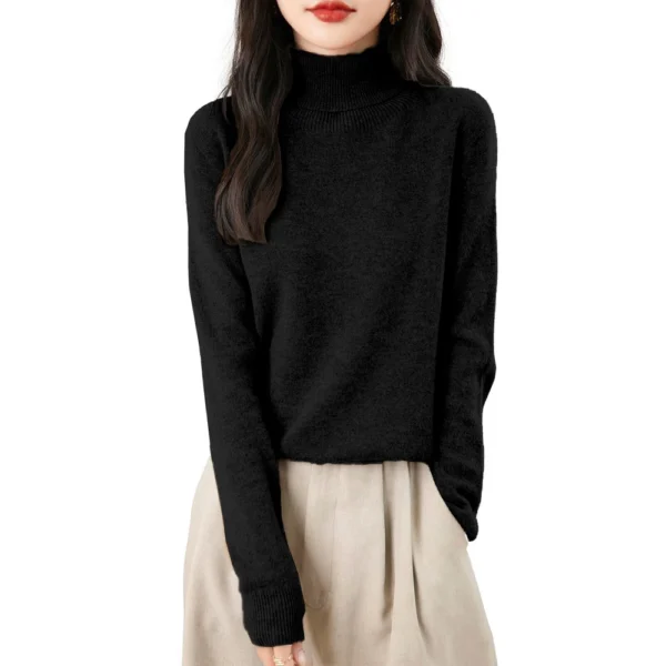 Women's Fashion Turtleneck Pullover Long Sleeve Loose Bottom Knit Sweater - Image 16