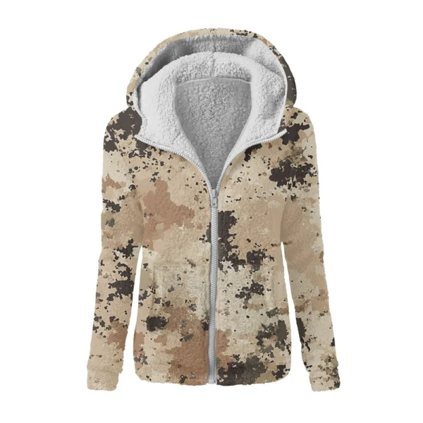 Women's Winter Camouflage Print Casual Fashion Plush Hooded Zipper Sweater - Image 13