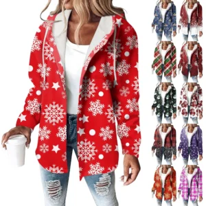 Women's Coat Casual And Fashionable Composite Thick And Warm Printed Hooded