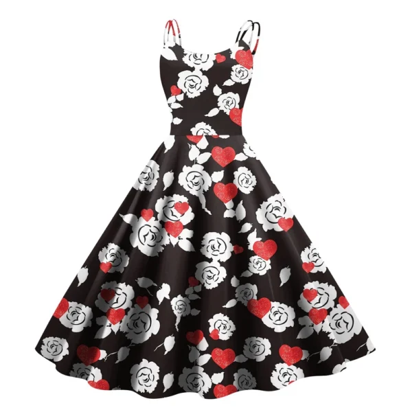 Christmas Ladies Casual Fashion Flower Print Sexy Off Shoulder Punk Retro Skirt - Image 4