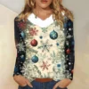 Women's Loose Casual Long Sleeved Christmas Printed Plush Collar V Neck Top, - Image 22