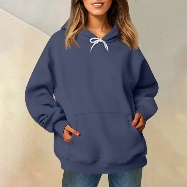 Ladies' Fashionable Casual Long Sleeved Round Neck Hooded Solid Color Hoodie - Image 28