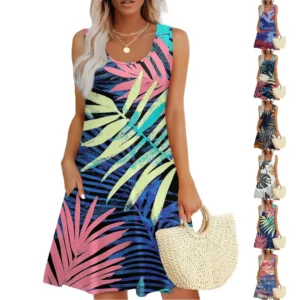 Women's Casual Fashion U-neck Sleeveless Print Dress