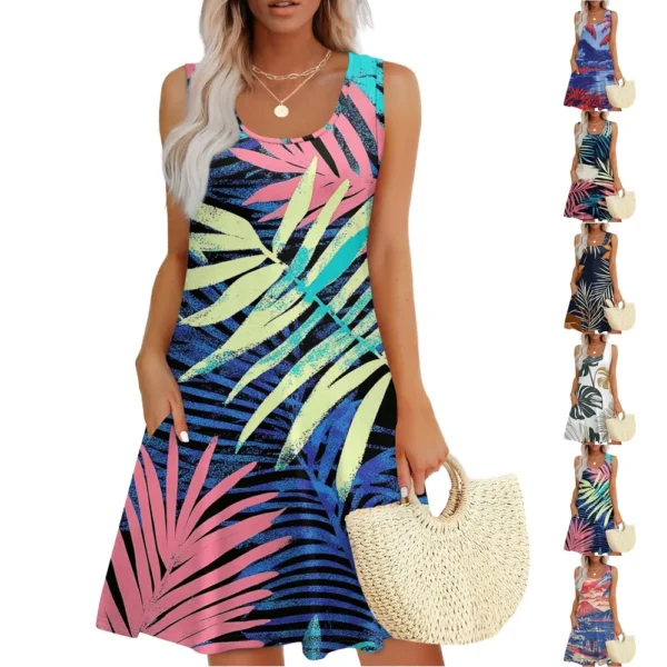 Women's Casual Fashion U-neck Sleeveless Print Dress