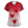 Women's Valentine's Day Printed  Uniform Work Uniform V-Neck Pocket Protective - Image 2