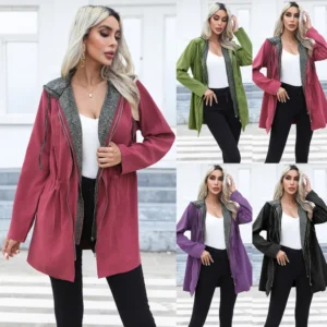 Coat long long sleeve windbreaker with hat