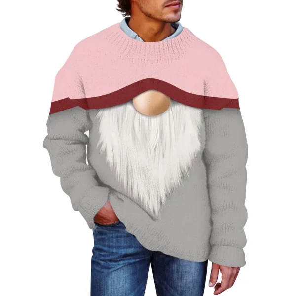 Men's Christmas Print Faux Sweater, Crewneck Sweatshirt, Loose Long-sleeved Top - Image 3