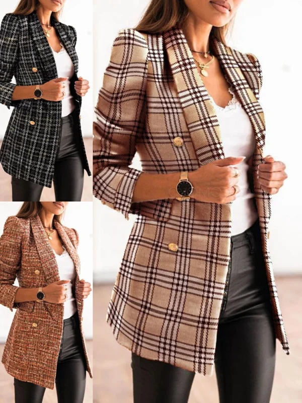 Long-sleeved double-breasted blazer with a printed collar - Image 5