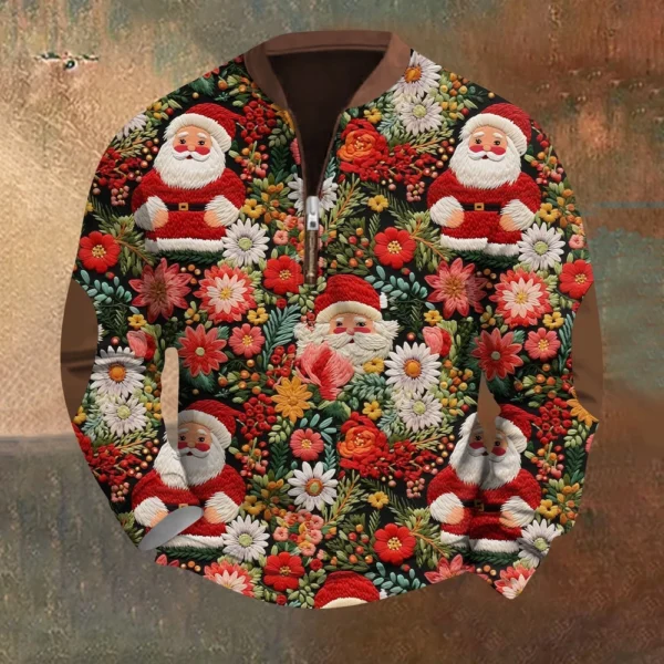 Men's Fashion Casual Half Zip Neck Loose Long Sleeve Camouflage Sweatshirt - Image 40