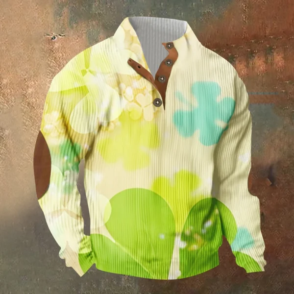 Knit Printed 3 Button - Corduroy Men's Standing Collar Pocket Sweatshirt - Image 25