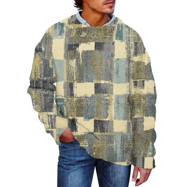 Men'S Printed Synthetic Sweater Round Neck Sportswear Loose Long Sleeved Top - Image 3