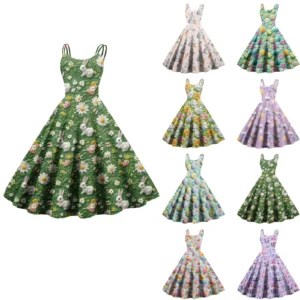 Women's Casual Fashion Print Sexy Off Shoulder Punk Retro Dress Retro Dress