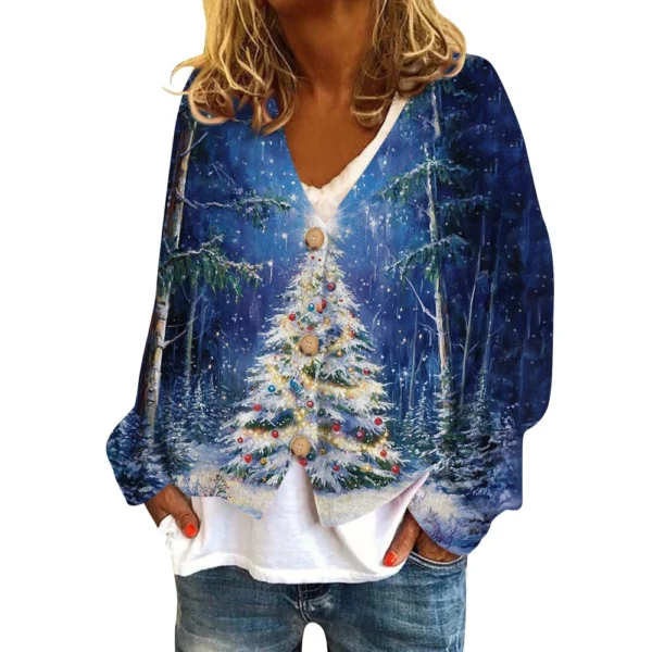 Women's Fashion Short Coat Casual Long Sleeve Printed Single Breasted Plush Top - Image 9