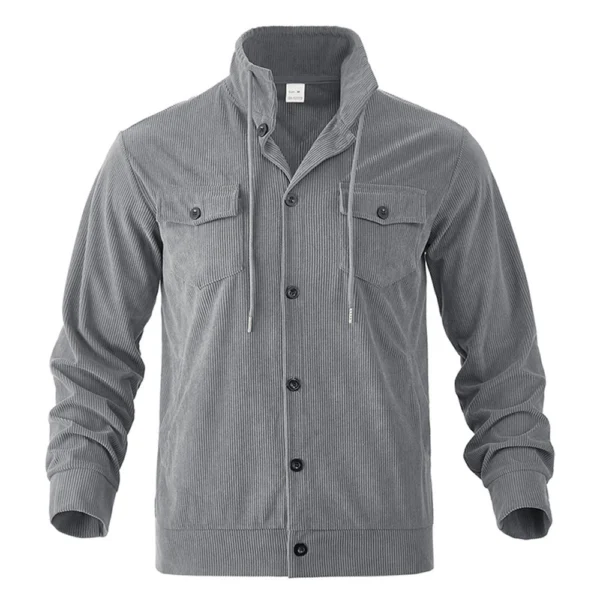 Men's Solid Color Corduroy Lapel Jacket Men's Retro Multi-Pocket Work Jacket - Image 3