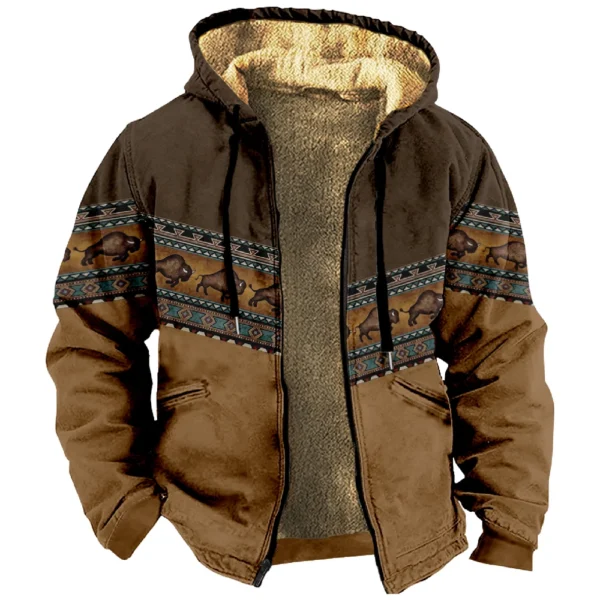 Men's Winter Print Jacket Men's Casual Trend Zipper Hooded Jacket - Image 26