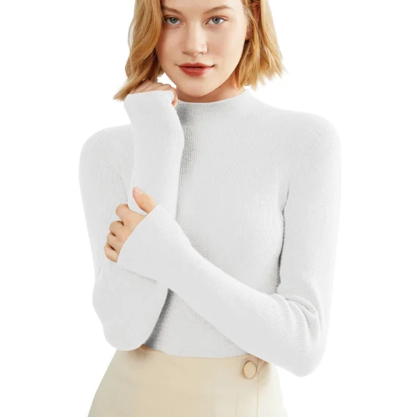 2024 Women's Sweaters Half Turtleneck Thin Long Sleeve Causal Pullover Sweater - Image 24