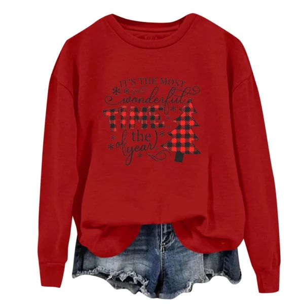 Women's Fashion Casual Round Neck Loose Long Sleeve Solid Color Sweatshirt - Image 8