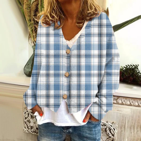 Women's Fashion Short Jacket Casual  Plaid Print Single Breasted Plush Top ﻿ - Image 31