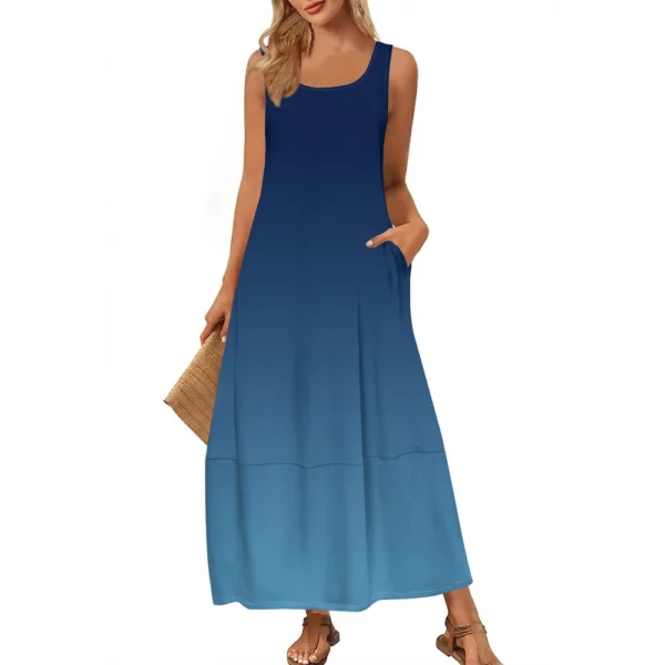 Women's Casual Floor-length Summer Beach Dress Loose Gradient Print Sundress. - Image 7