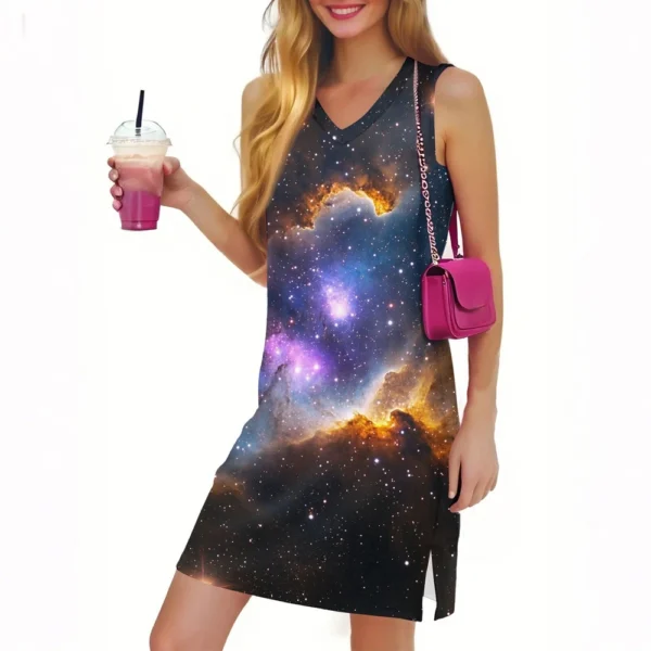 Women's Casual Fashion Sexy V-neck Sleeveless Floral Hem Slit Dress - Image 31