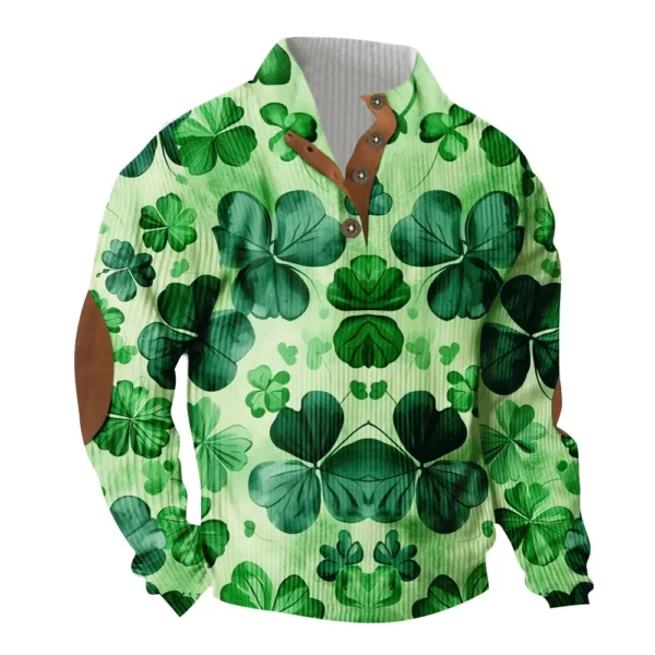 Knit Printed 3 Button - Corduroy Men's Standing Collar Pocket Sweatshirt - Image 32