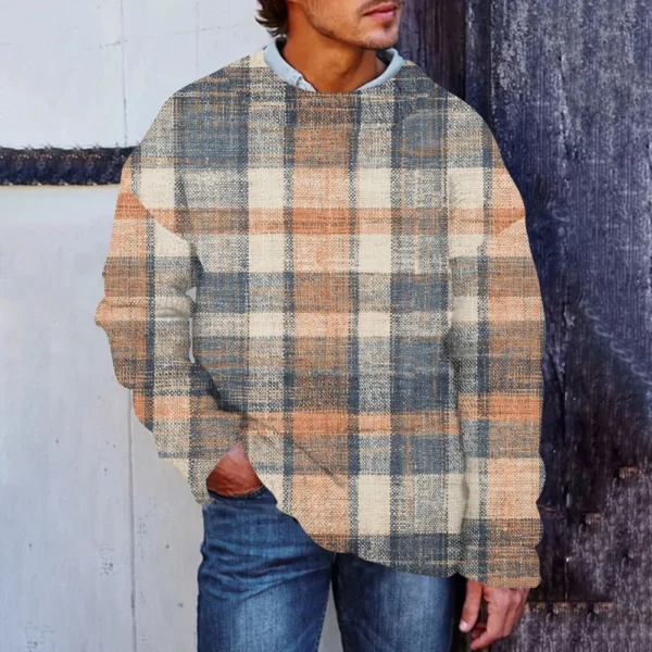 Men'S Printed Synthetic Sweater Round Neck Sportswear Loose Long Sleeved Top - Image 19