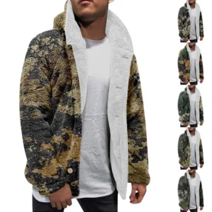 Men'S Winter Zipper Hooded Fleece Sweatshirt With Patch Pocket Casual Jacket