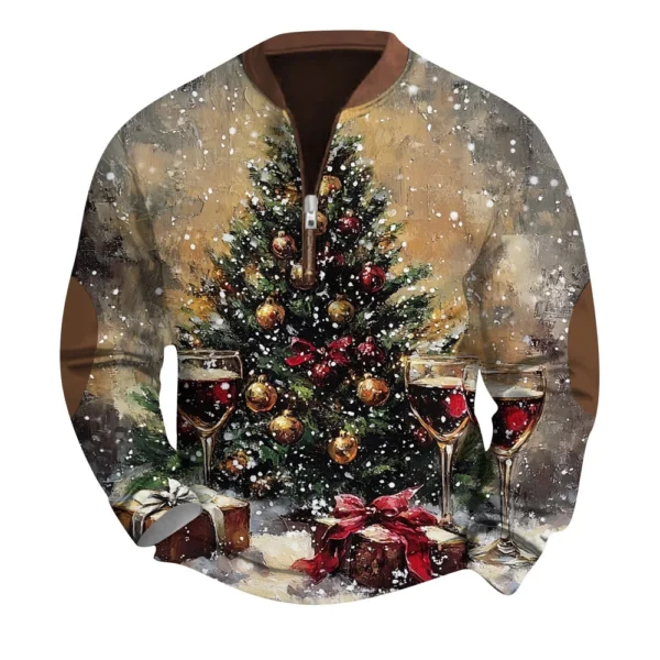 Men's Fashion Casual Half Zipper Neck Loose Long Sleeve Christmas Printed - Image 29