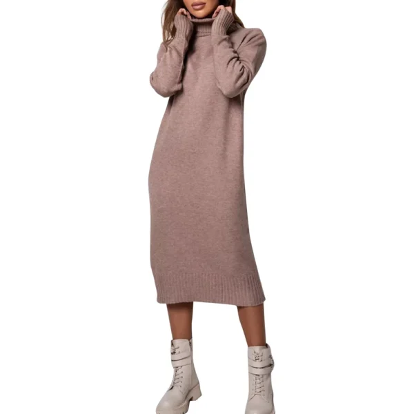 Women's Fall And Winter High Neck Loose Inner Solid Colour Thin Sweater Dress - Image 5