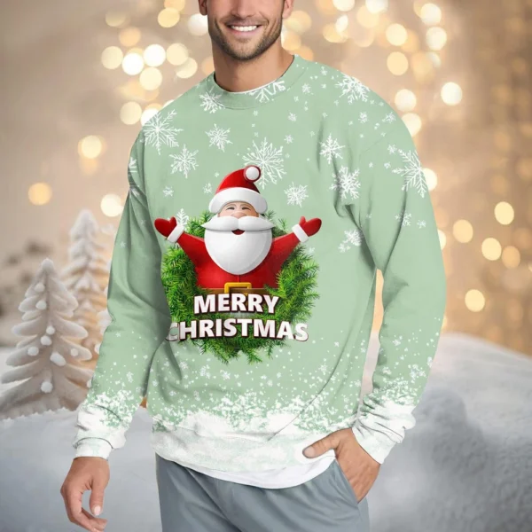 Men's Casual Fashion Comfortable Christmas Printed Round Neck Pullover - Image 40