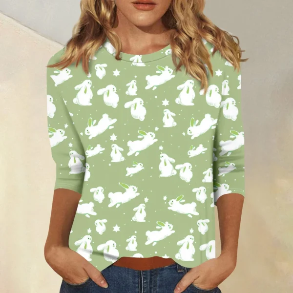 Women's Fashion Tops Casual 3/4 Sleeve Plus Size Easter Basic Printed Pullover - Image 13