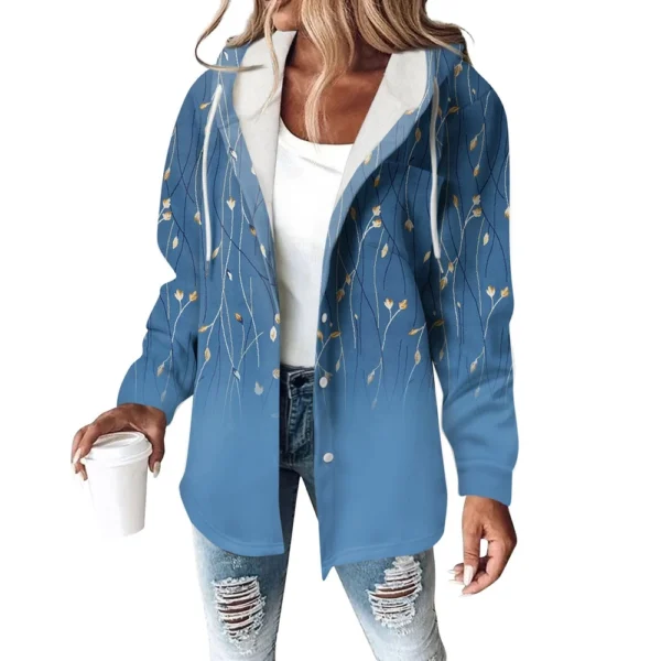 Hoodies For Women Winter Warm Sweatshirt Button Drawstring Hooded Print Jacket - Image 4